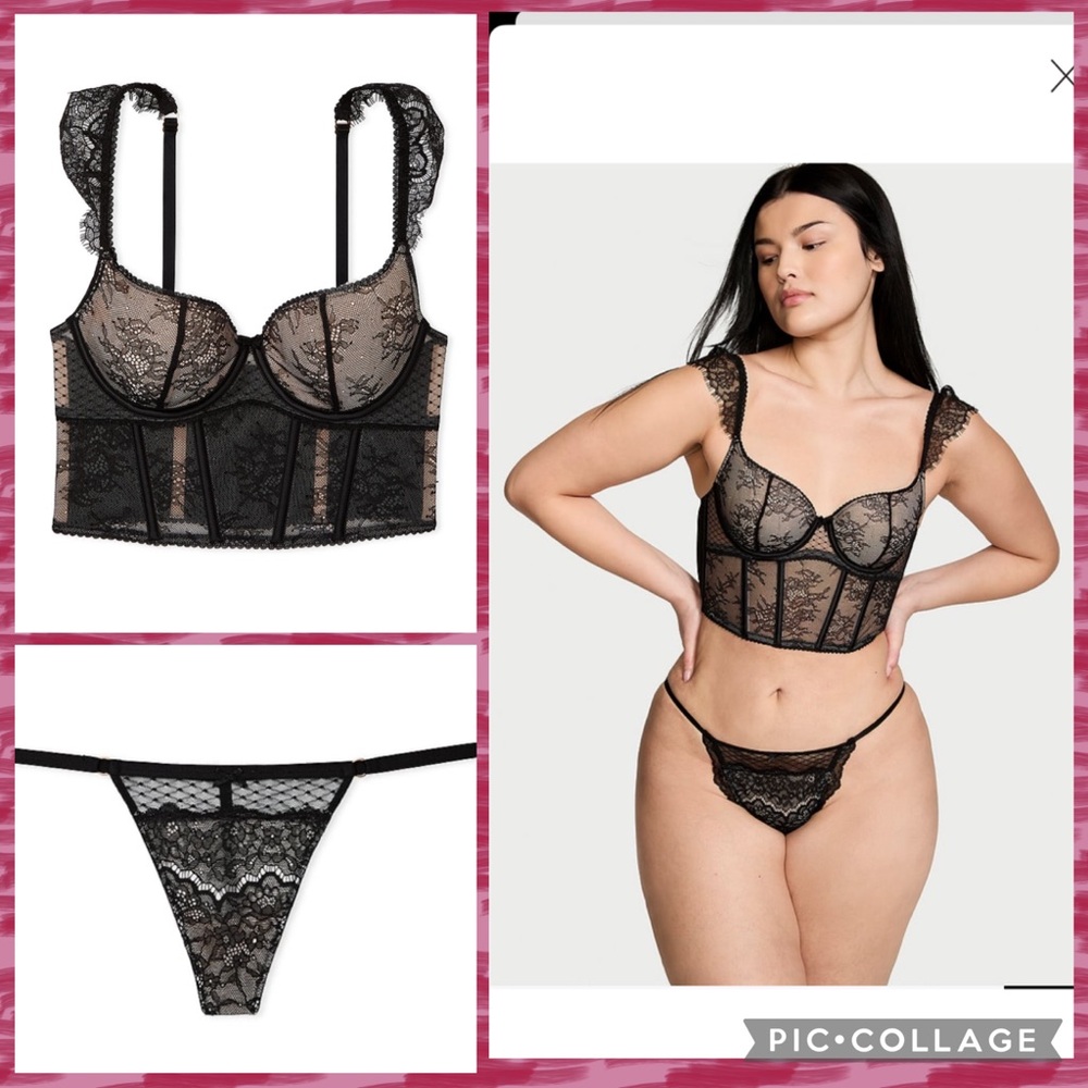 Victoria’s Secret set Dream Angels cap sleeve bustier & matching panty sz L NWT